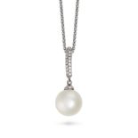 NO RESERVE - A PEARL AND DIAMOND PENDANT NECKLACE in 18ct white gold, the pendant set with two ro...
