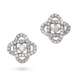 NO RESERVE - A PAIR OF DIAMOND EARRINGS in 18ct white gold, in scrolling design set throughout wi...