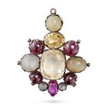 AN ANTIQUE ARTS AND CRAFTS CEYLON NO HEAT YELLOW SAPPHIRE, PINK SAPPHIRE, STAR SAPPHIRE, CAT'S EY...