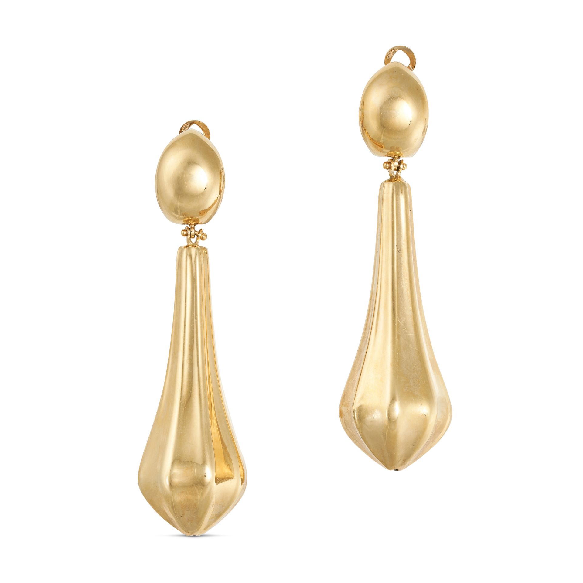 A PAIR OF LARGE GOLD DROP EARRINGS in 18ct yellow gold, each comprising a gold link suspending a ...