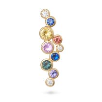 NO RESERVE - A MULTICOLOUR SAPPHIRE AND DIAMOND BUBBLE PENDANT in 18ct yellow gold, set with roun...