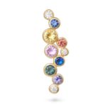 NO RESERVE - A MULTICOLOUR SAPPHIRE AND DIAMOND BUBBLE PENDANT in 18ct yellow gold, set with roun...