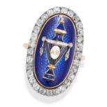 AN ANTIQUE DIAMOND AND ENAMEL MOURNING RING, EARLY 18TH CENTURY in yellow gold and silver, the ov...