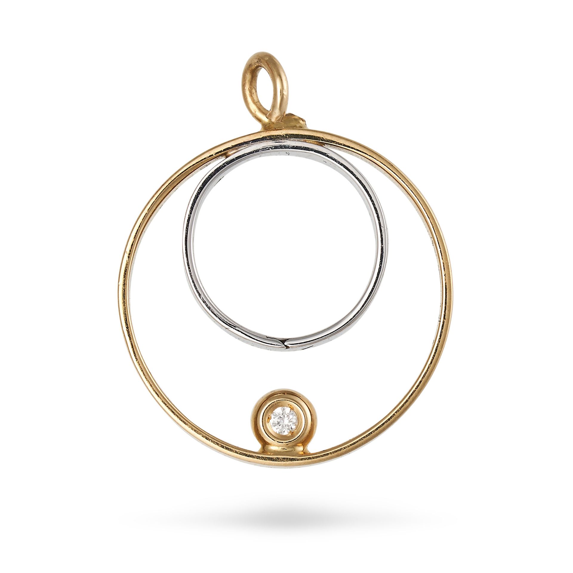 NO RESERVE - A DIAMOND PENDANT in yellow and white gold, comprising two concentric hoops set with...