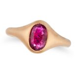 AN UNHEATED RUBY GYPSY RING in yellow gold, set with an oval cut ruby of 1.17 carats, no assay ma...