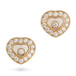 CHOPARD, A PAIR OF HAPPY DIAMOND ICONS EARRINGS in 18ct yellow gold, each heart shaped stud compr...