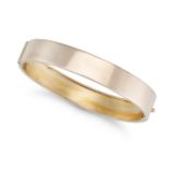 AN ANTIQUE BANGLE the plain bangle with a hinge clasp, no assay marks, inner circumference 15.5cm...