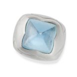BULGARI, A BLUE TOPAZ PYRAMID RING in 18ct white gold, set with a sugarloaf cabochon blue topaz, ...