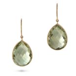 A PAIR OF PRASIOLITE DROP EARRINGS in 14ct yellow gold, each set with a faceted prasiolite drop, ...