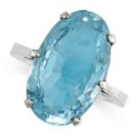 AN AQUAMARINE RING set with an elongated oval cut aquamarine of approximately 8.92 carats, no ass...