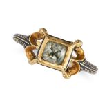 AN ANTIQUE RENAISSANCE REVIVAL ZIRCON AND ENAMEL RING, 19TH CENTURY in yellow gold, set with a sq...
