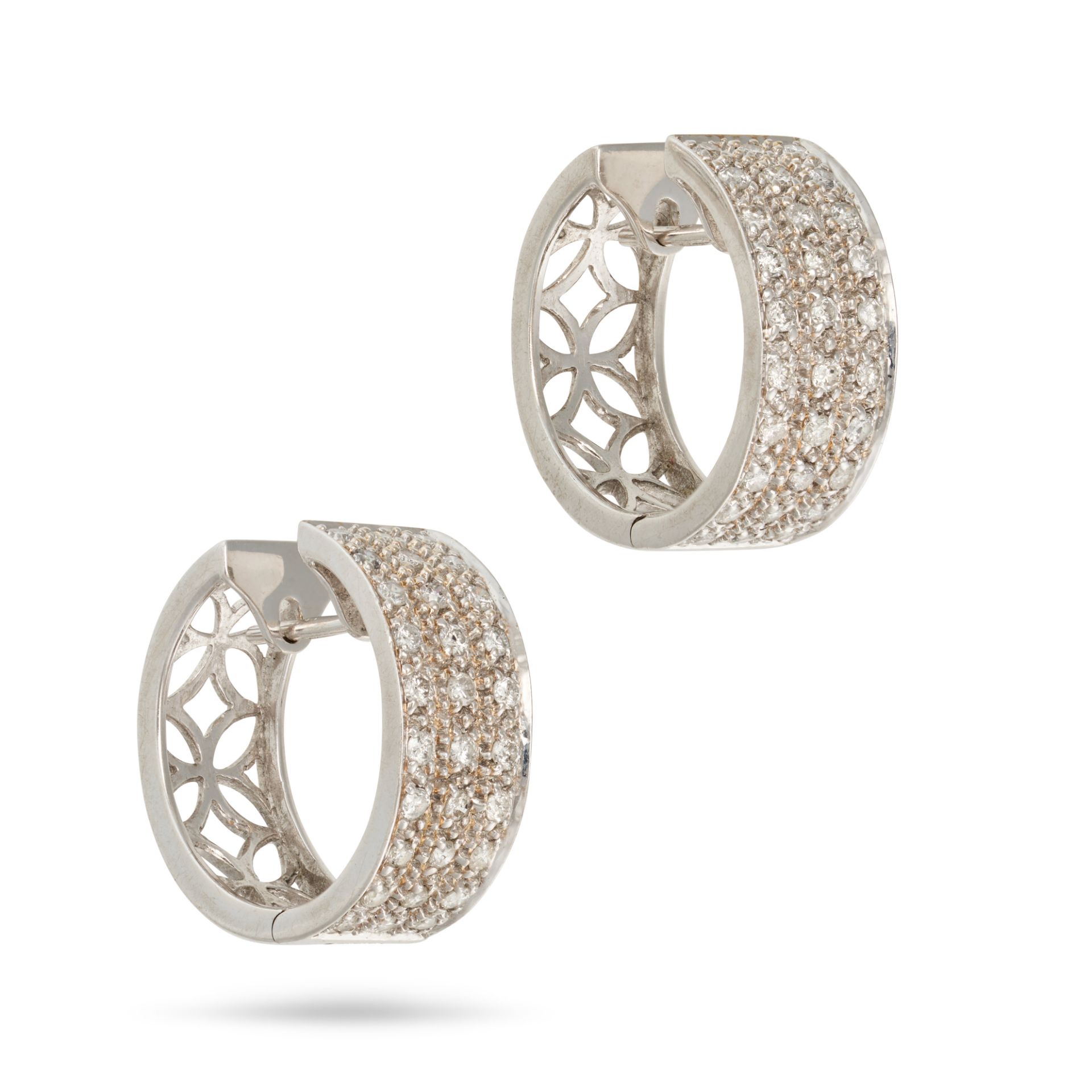 A PAIR OF DIAMOND HOOP EARRINGS in 18ct white gold, each designed as a hoop set with three rows o... - Image 2 of 2