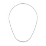 A DIAMOND LINE NECKLACE in 18ct white gold, set with a graduating row of round brilliant cut diam...
