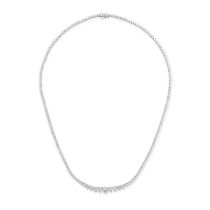 A DIAMOND LINE NECKLACE in 18ct white gold, set with a graduating row of round brilliant cut diam...