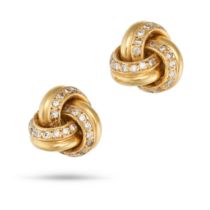 TIFFANY & CO., A PAIR OF DIAMOND LOVE KNOT DIAMOND EARRINGS in 18ct yellow gold, each designed as...