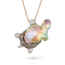 A PEARL AND DIAMOND TURTLE PENDANT NECKLACE in 18ct white and rose gold, the pendant designed as ...