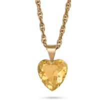 NO RESERVE - A CITRINE PENDANT NECKLACE in 9ct yellow gold, the rope chain suspending a heart sha...