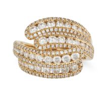 A DIAMOND DRESS RING in 18ct yellow gold, the stylised ring set throughout with round brilliant c...