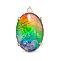 NO RESERVE - AN AMMOLITE TRIPLET AND DIAMOND PENDANT in yellow gold, set with an ammolite triplet...