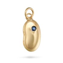 NO RESERVE - A SAPPHIRE BEAN PENDANT in 18ct yellow, designed as a bean set with a round cut sapp...
