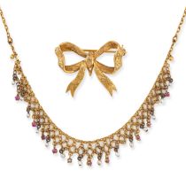 NO RESERVE - A COLLECTION OF GOLD JEWELLERY comprising a ruby and pearl fringe necklace in yellow...