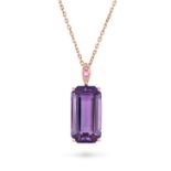 NO RESERVE - AN AMETHYST AND PINK SAPPHIRE PENDANT NECKLACE in 18ct rose gold and silver, the pen...