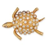 A DIAMOND TURTLE BROOCH in yellow gold, designed as a turtle with articulated head, limbs and tai...