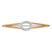 NO RESERVE - A DIAMOND BROOCH in 18ct white and yellow gold, comprising an oval motif set with ro...