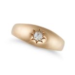 AN ANTIQUE DIAMOND GYPSY RING in 18ct yellow gold, set with an old cut diamond, full British hall...