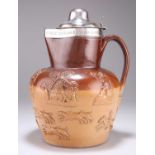 A GEORGE III SILVER-MOUNTED STONEWARE CIDER JUG