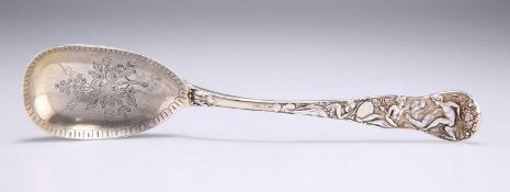 A LARGE VICTORIAN FANCY SILVER SERVING SPOON