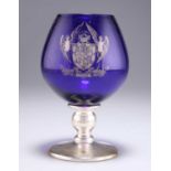 AN ELIZABETH II SILVER AND GLASS MASONIC BRANDY BALLOON