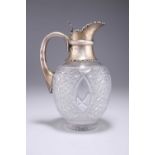 AN EDWARDIAN SILVER-MOUNTED CUT-GLASS CLARET JUG