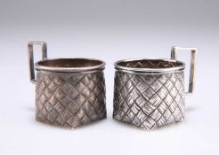 TWO NEAR-MATCHING LATE 19TH CENTURY RUSSIAN SILVER TROMPE L'OEIL CUPS