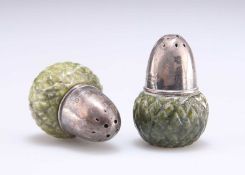 A PAIR OF EDWARDIAN SILVER-TOPPED PEPPERS