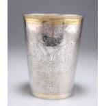 A LARGE 18TH CENTURY RUSSIAN PARCEL-GILT SILVER BEAKER