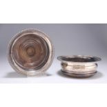 † TWO SILVER-PLATED WINE COASTERS