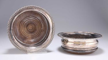 † TWO SILVER-PLATED WINE COASTERS