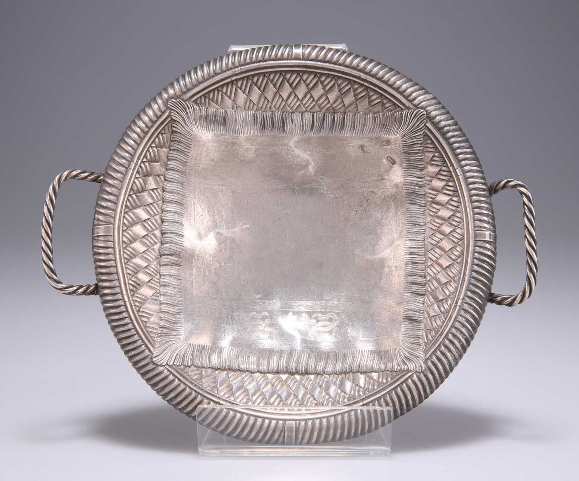 A LATE 19TH CENTURY RUSSIAN SILVER TROMPE L'OEIL BREAD BASKET