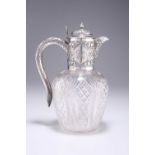 AN EDWARDIAN SILVER-MOUNTED CUT-GLASS CLARET JUG