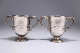 A PAIR OF MID-18TH CENTURY IRISH SILVER TWO-HANDLED CUPS