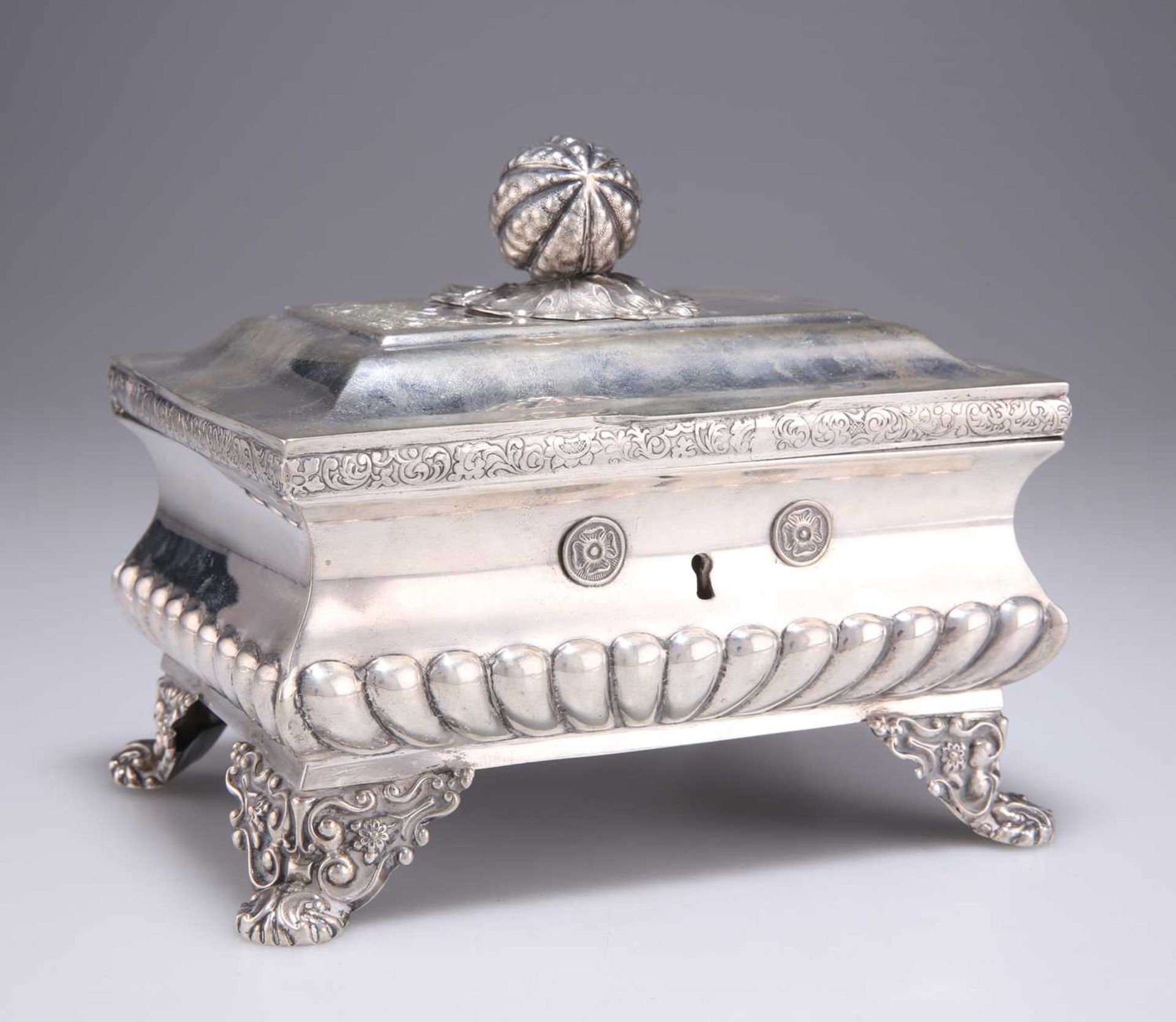 A MID-19TH CENTURY GERMAN SILVER TEA CADDY