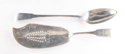 A GEORGE III SILVER FISH SLICE AND BASTING SPOON