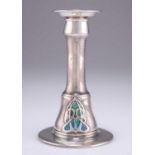 AN ART NOUVEAU SILVER AND ENAMEL CANDLESTICK