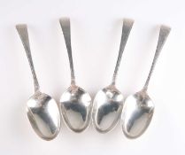 A SET OF FOUR GEORGE III SILVER BRIGHT-CUT FEATHER-EDGE TABLESPOONS