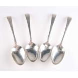 A SET OF FOUR GEORGE III SILVER BRIGHT-CUT FEATHER-EDGE TABLESPOONS