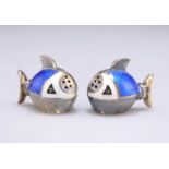 A PAIR OF SWEDISH SILVER GILT AND ENAMEL NOVELTY PEPPERETTES