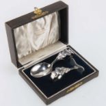 A GEORGE V SILVER BABY'S SPOON AND PUSHER