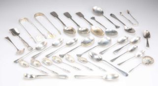 A GROUP OF ASSORTED SILVER FLATWARE, GEORGE III AND LATER