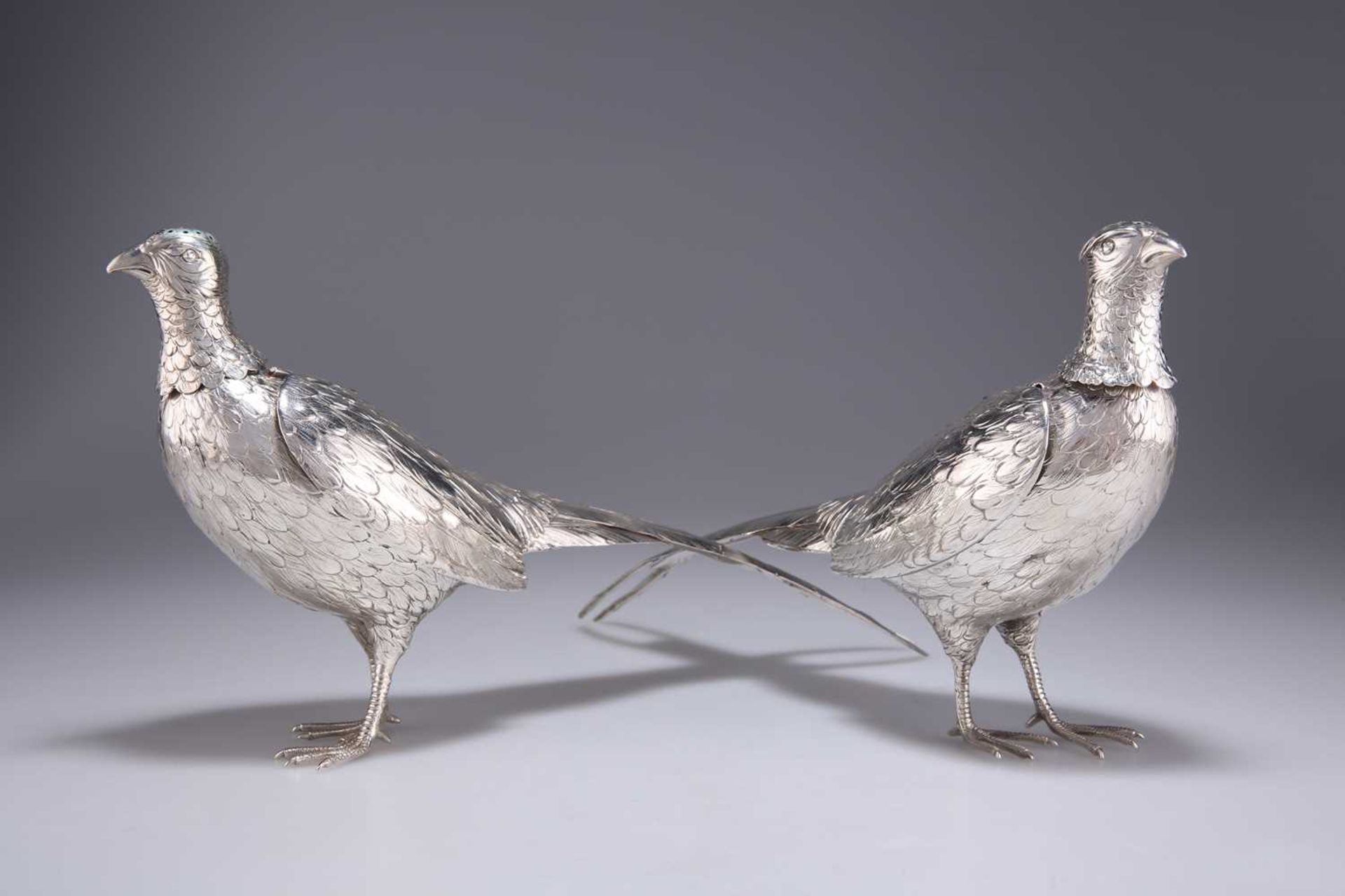 A PAIR OF GERMAN SILVER PHEASANT PEPPERS, CIRCA 1890 - Image 2 of 4